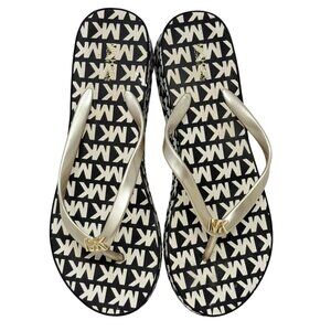 Michael Kors Bedford Glam Womens‎ Flip-Flops Sandals Brown Logo Wedge Jelly 10